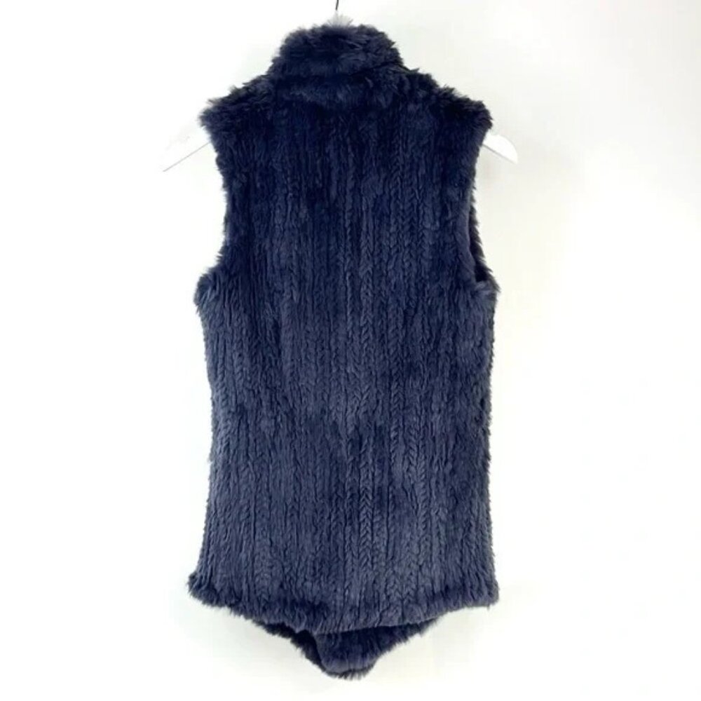 June Navy Rabbit Fur Snap-Front Vest - Picture 2 of 7